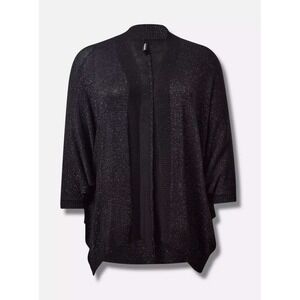 Torrid Black Metallic Knit Liquid Shine Wrap Poncho Size‎ 3/4 Open Front Dressy